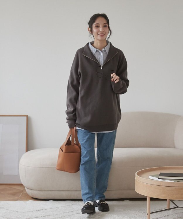 WEGO 【ユニセックス着用ITEM】ミラノリブハーフジッププルオーバー ダークグレー