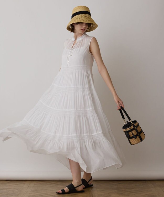 GRACE CONTINENTAL ティアードマキシカフタンワンピース ホワイト