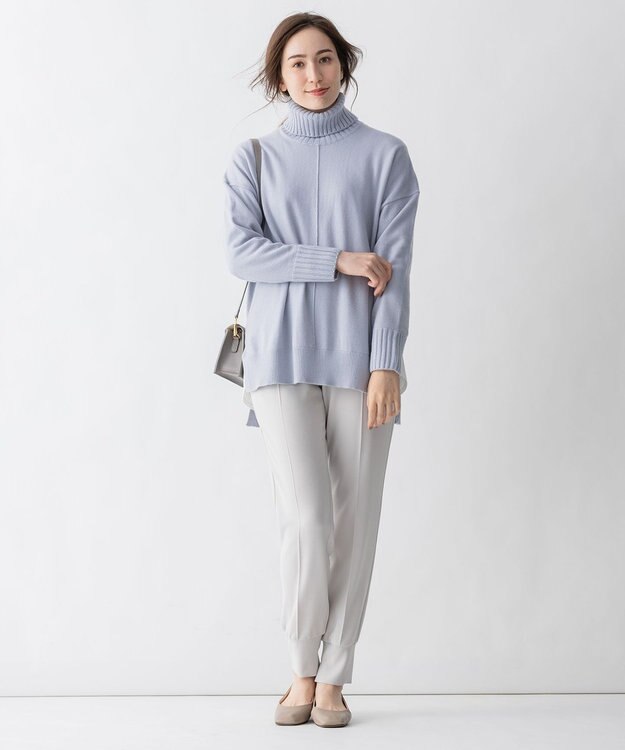 自由区 【洗える・Sサイズ有】ピュアカシミヤ タートルネックニット (検索番号:JL26) サックスブルー系