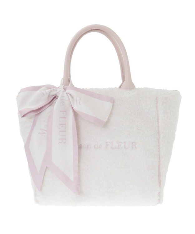Maison de FLEUR スカーフ付きボア2WayMトートバッグ Pink Beige