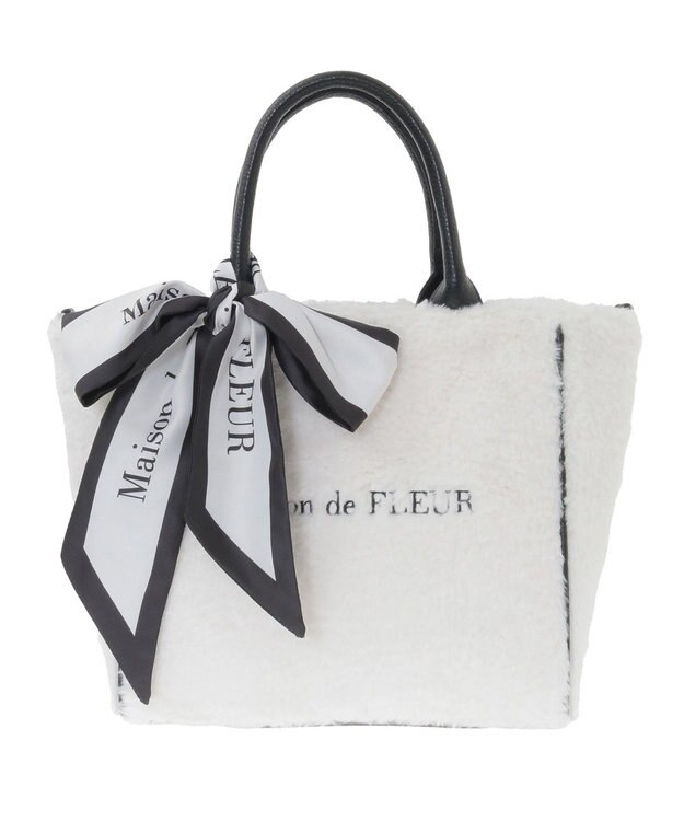 Maison de FLEUR スカーフ付きボア2WayMトートバッグ Black