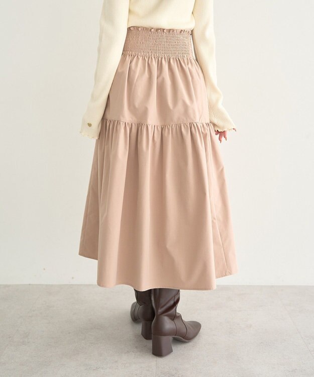 earth music&ecology ウエストシャーリングティアードスカート Beige
