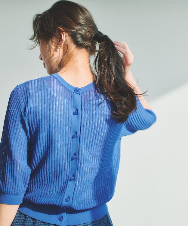 組曲 L 【先行予約・前後着用可】レーシーニット カーディガン ブルー系