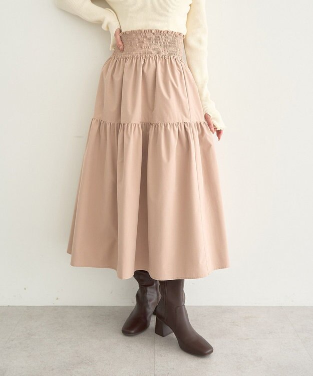 earth music&ecology ウエストシャーリングティアードスカート Beige