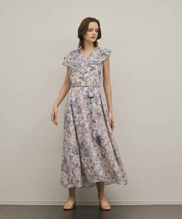 GRACE CONTINENTAL サラサプリントフリルカラーワンピース ピンク