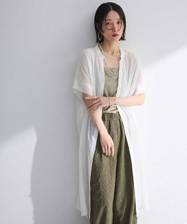 Green Parks 半袖シアーシャツワンピース Off White