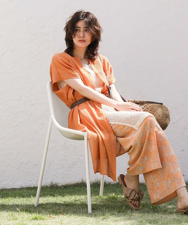 Green Parks 半袖シアーシャツワンピース Off White