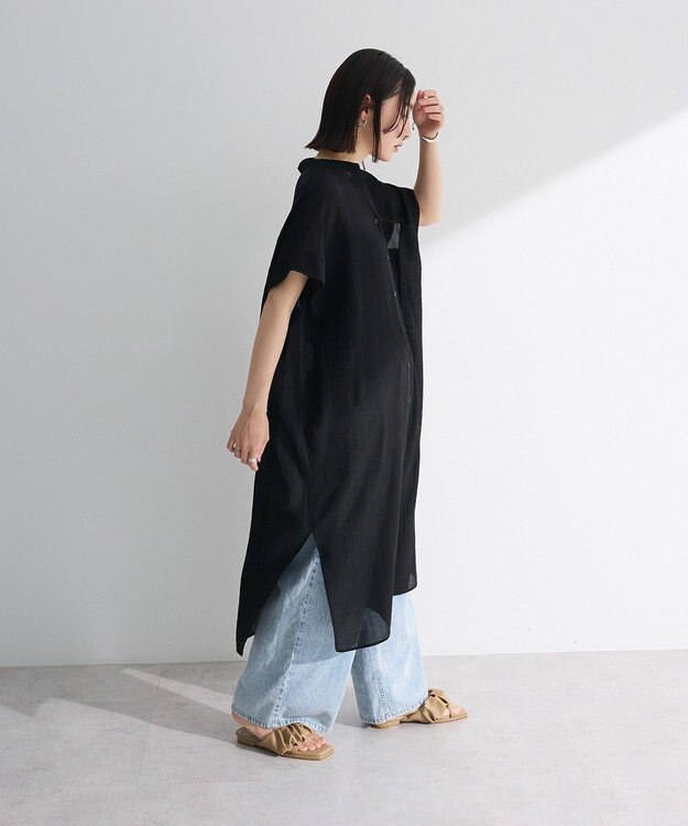 Green Parks 半袖シアーシャツワンピース Off White