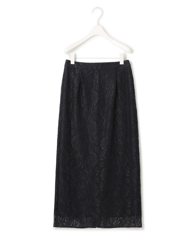 ICB 【洗える】ナイロンラッセルレース ナロースカート ブラック系