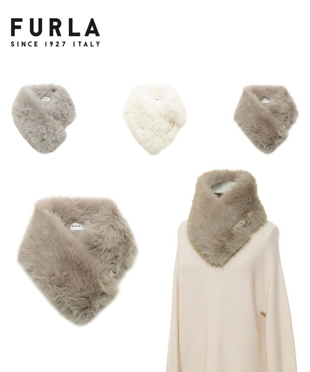 MOONBAT 【WEB限定】FURLA ベルト付きリッチフェイクファーマフラー ベージュ