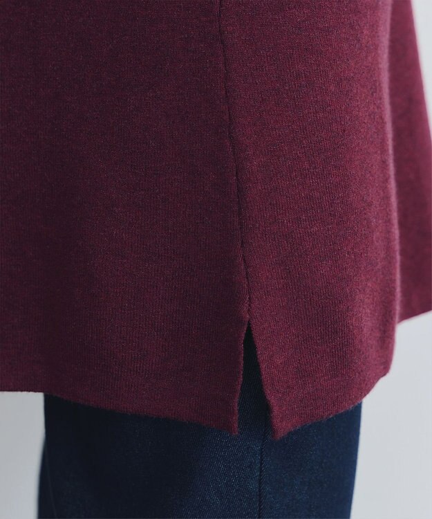 Tiaclasse L 【洗える】キーネックラメニットチュニック ワインレッド