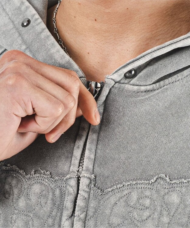 WEGO パウダーブリーチスタッズZIPパーカー グレー