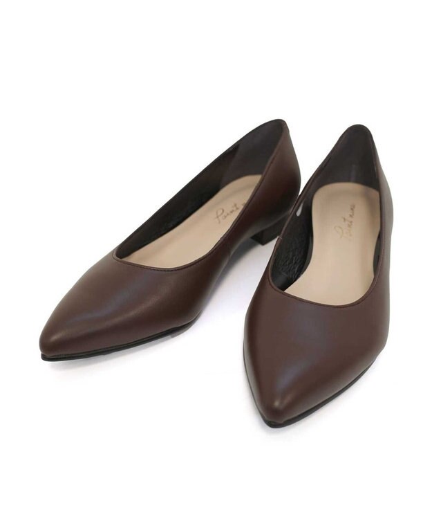 Pointer 日本製 本革美脚ローヒールパンプス ブラウン