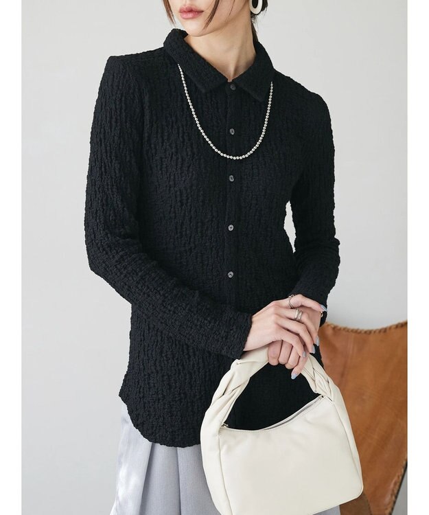 Green Parks AnriettMusee ふくれジャガードシャツ Black