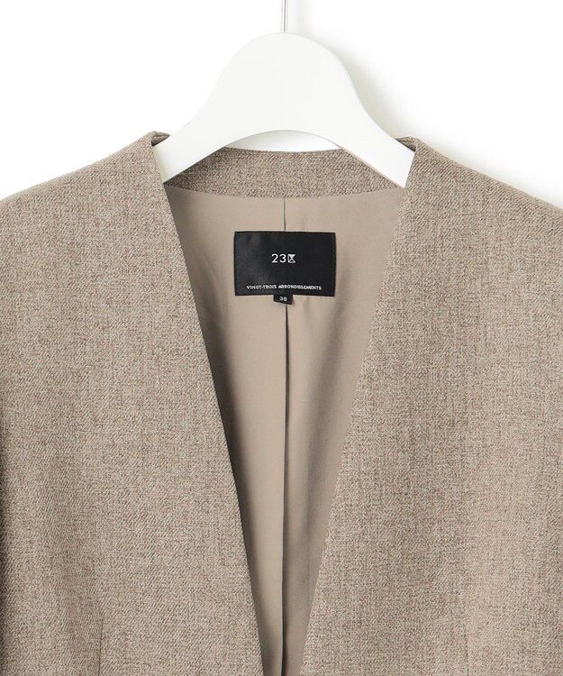 23区 【洗える】ウールライクカルゼ ノーカラー ジャケット ブラウン系