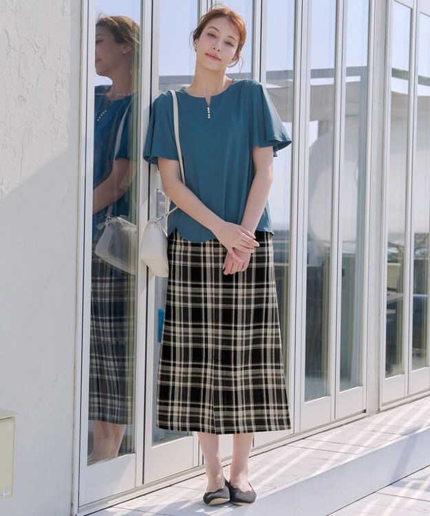 Tiaclasse 【洗える】ブラウス見えフレアスリーブカットソー ターコイズ