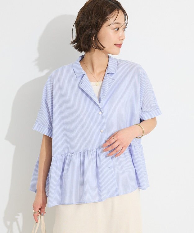 CRAFT STANDARD BOUTIQUE ペプラムブラウス Stripe Blue