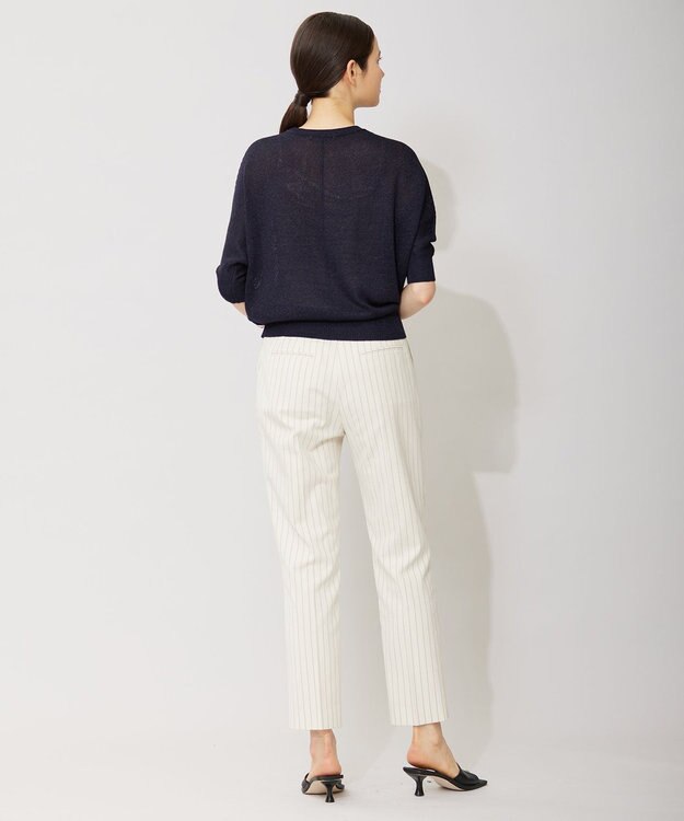 ICB L 【WEB限定カラーあり・洗える】ペーパーブレンドシャインニット 五分袖プルオーバー ネイビー系