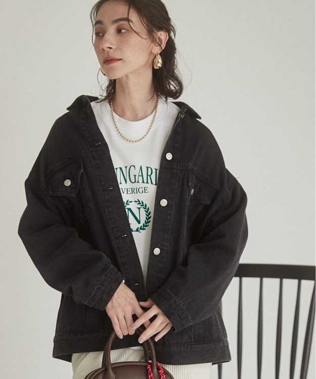 WEGO 【ANGIE VINTAGE】ビッグシルエットデニムジャケット / オーバーサイズGジャン ブラック