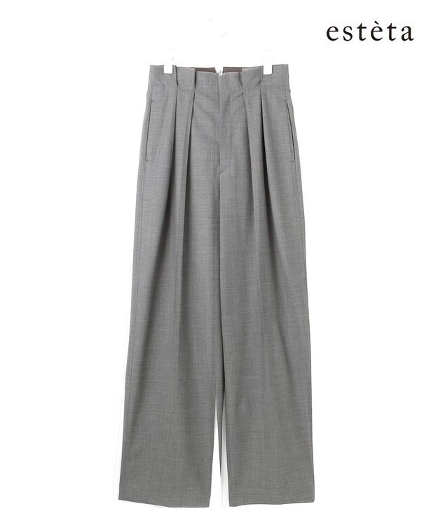 23区 【エステータ】ウールトロドライストレッチ タックワイドパンツ グレー