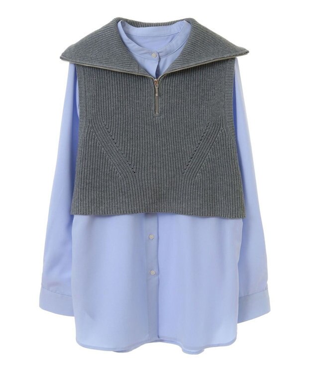 earth music&ecology ＳＥＴ　Ｚｉｐニットベスト＋ブラウス Gray