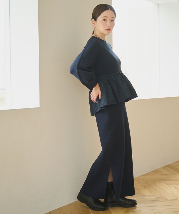 #Newans 【洗える】ナローシルエットニットスカート ネイビー