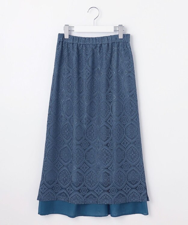 J.PRESS LADIES S 【洗える】ジャカードレース ナロースカート ブルーグリーン系