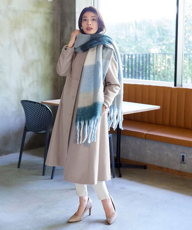 Tiaclasse 【ウール95%】ノーカラー包みボタンAラインコート グレージュ