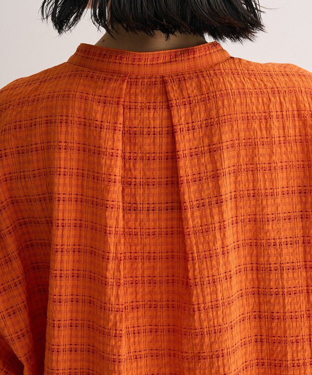 Green Parks シアーチェック７分袖シャツ Orange
