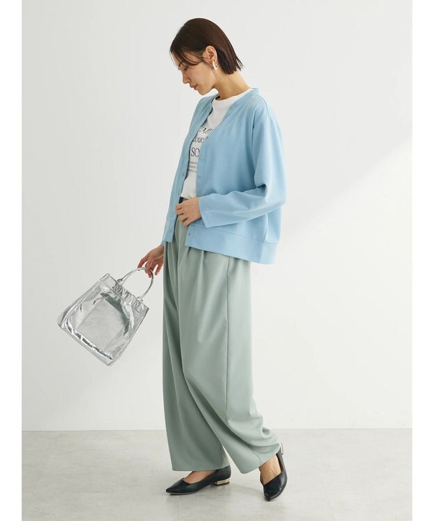 Green Parks カットジョーゼットドットボタンカーディガン Sax