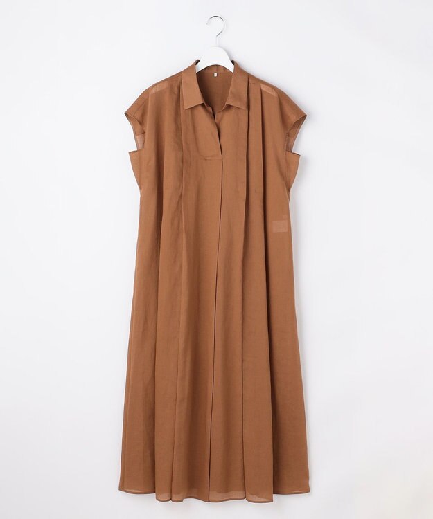 自由区 L 【17号サイズまで展開・WEB限定カラーあり】シアーラミーローンスキッパーシャツ ワンピース テラコッタブラウン