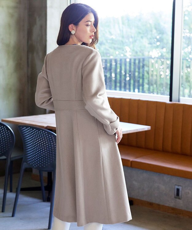 Tiaclasse 【ウール95%】ノーカラー包みボタンAラインコート グレージュ