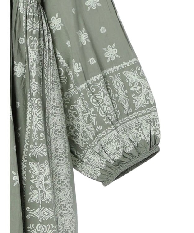 CRAFT STANDARD BOUTIQUE パネル柄ウエスト切り替えボリュームワンピース Light Green