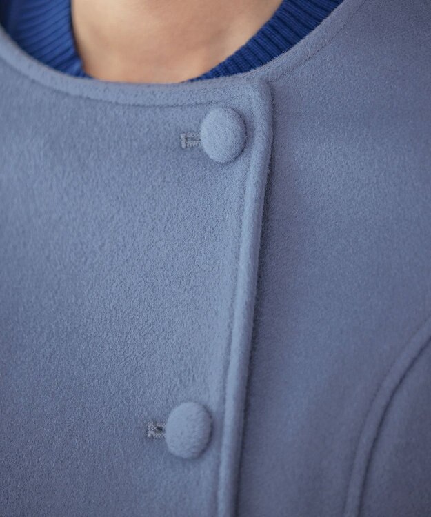 Tiaclasse L 【ウール95%】ノーカラー包みボタンAラインコート ブルー