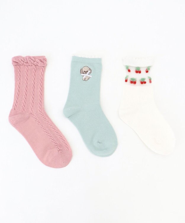 ANY KIDS 【3点セット】ソックス (イヌ&チェリー) ライトグリーン系