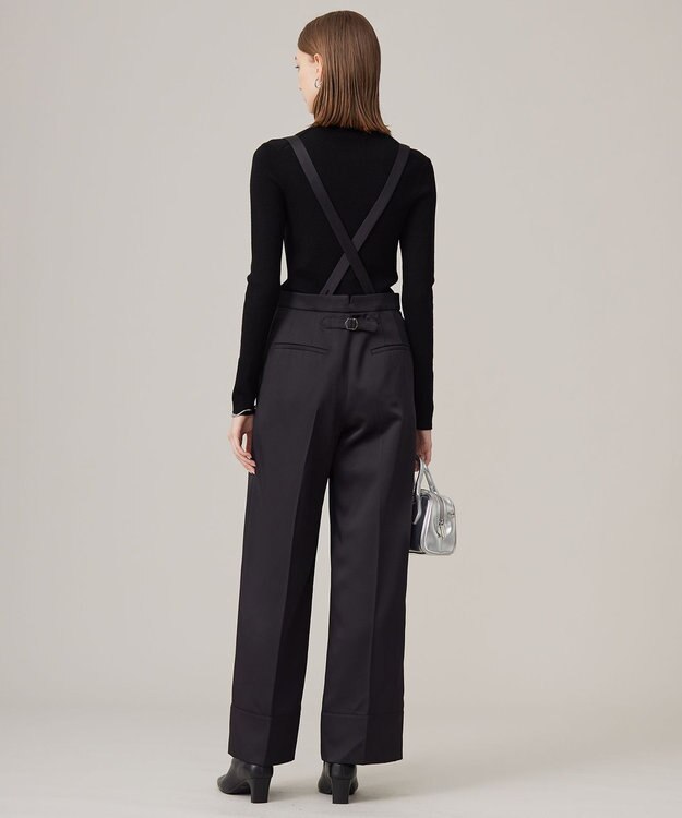 ICB L 【CLASSY.1月号掲載・2WAY・洗える】 クリアサテン ワイドストレートパンツ ブラック系