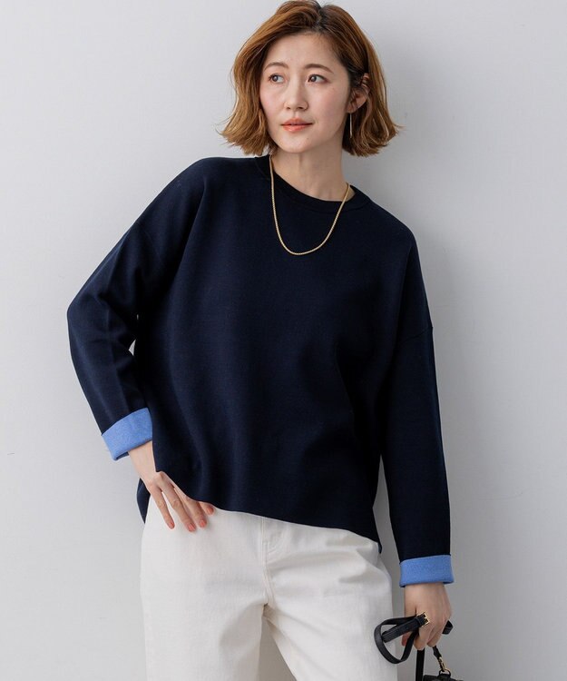 23区 【先行予約】バイカラーダブルフェイス ニット ネイビー×サックス