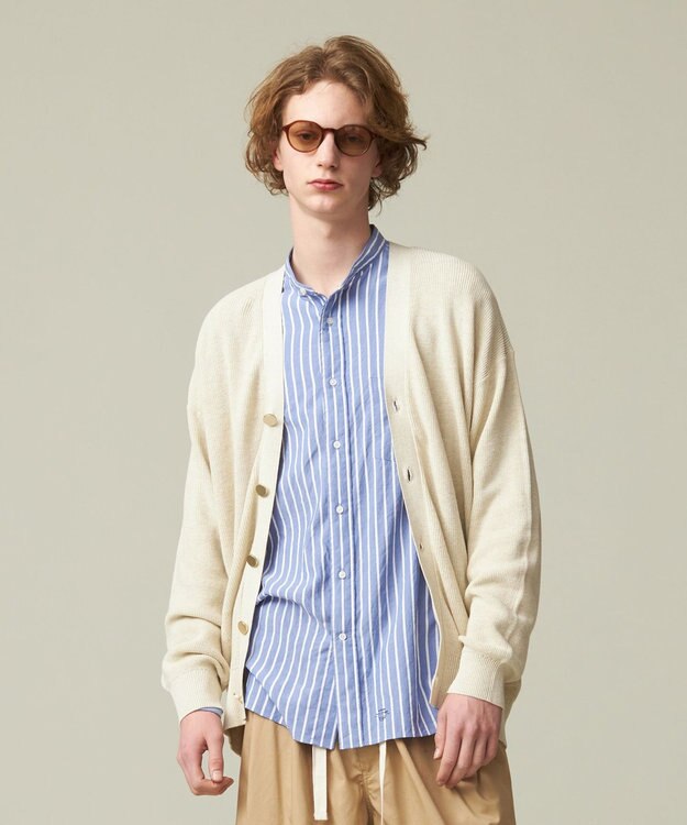 J.PRESS YORK STREET 【UNISEX】Vネックコットン カーディガン アイボリー系