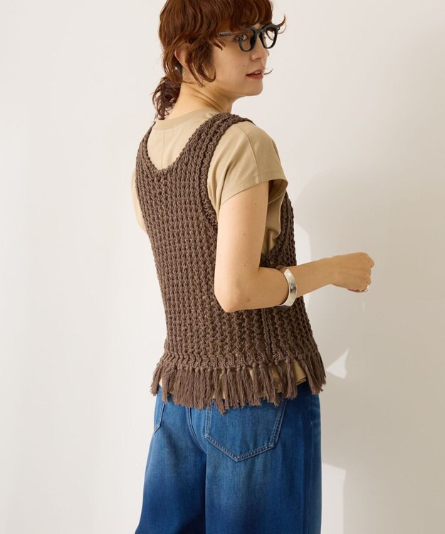 AMERICAN HOLIC 【前後2WAY】フリンジショートベスト Charcoal Gray