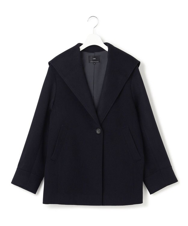 23区 S 【CLASSY.1月号掲載】ウールカシミヤビーバー フード付き ショートコート ネイビー系