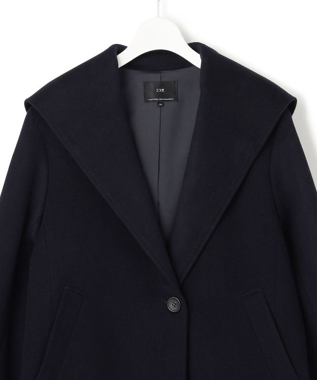 23区 S 【CLASSY.1月号掲載】ウールカシミヤビーバー フード付き ショートコート ネイビー系