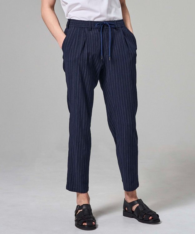 JOSEPH HOMME 【新素材】エアリッジストレッチ ドロスト付タック入りテーパードパンツ / PEGG TUCK ネイビー系1