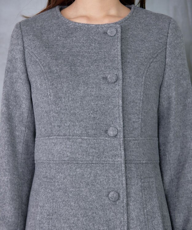 Tiaclasse 【ウール95%】ノーカラー包みボタンAラインコート チャコールグレー