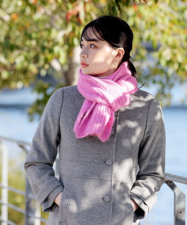 Tiaclasse L 【ウール95%】ノーカラー包みボタンAラインコート チャコールグレー