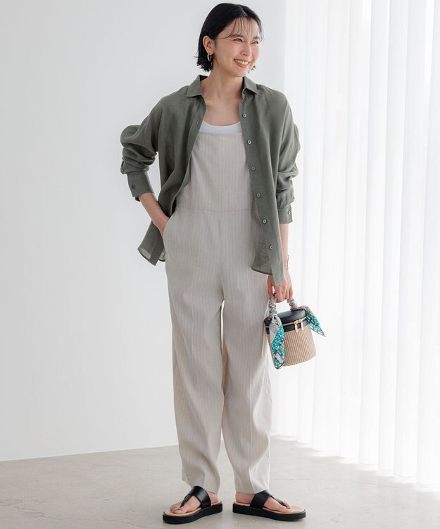 23区 S 【CLASSY.6月号掲載/洗える】リネンレーヨンストレッチ サロペット [WEB限定]ベージュストライプ