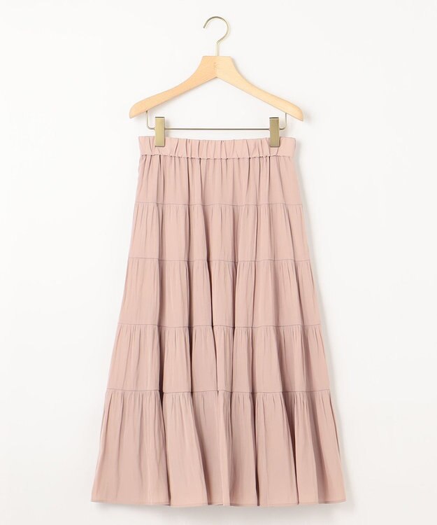 組曲 ギャザーライトデシン ティアードスカート ピンクベージュ系