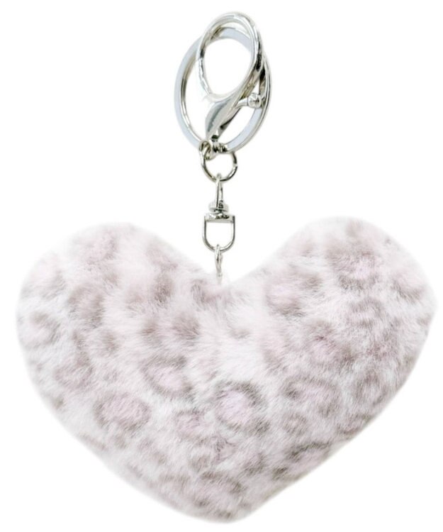 WEGO ファーレオパードハートキーホルダー ピンク