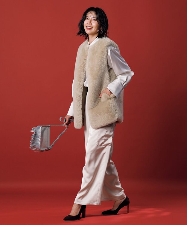 UNFILO L サテン バンドカラーシャツ エクリュ