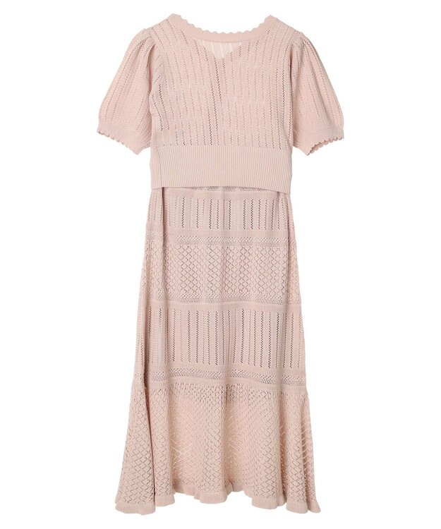 earth music&ecology ２点ＳＥＴ透かし編みカーディガン＋裾フレアスカート Pink