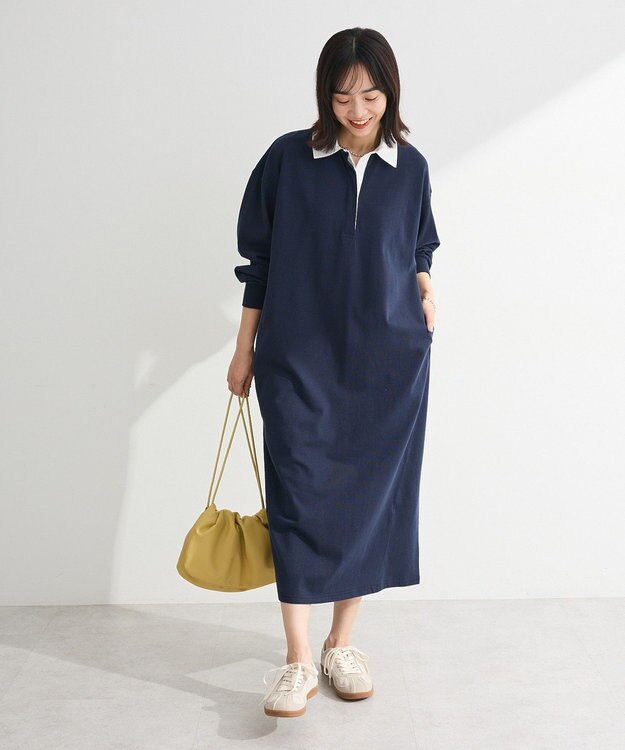 Green Parks ラガーシャツワンピース Navy
